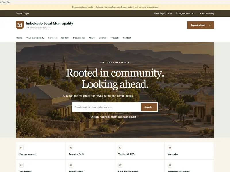 Karoo Gateway Municipality layout preview — fictional demo