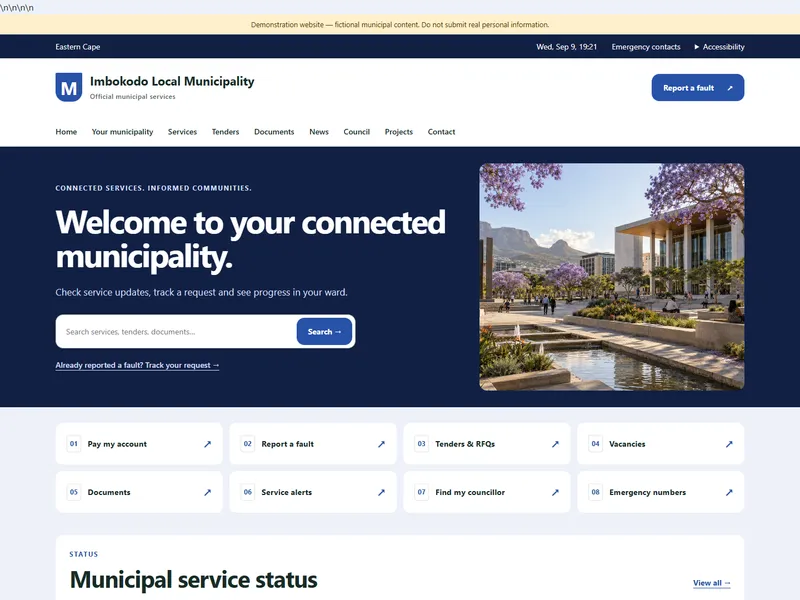 Madiba Smart Municipality layout preview — fictional demo